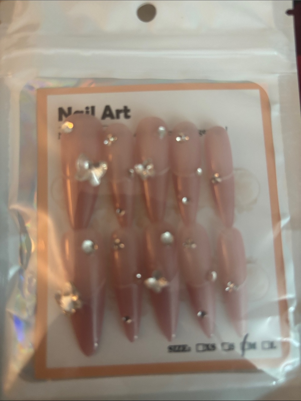Nude Pink Stiletto Press-On Nails with Rhinestones